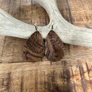 Brown embossed leather earrings