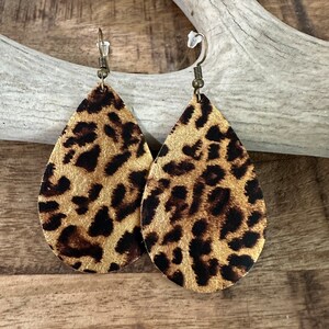 Gold leopard print leather earrings