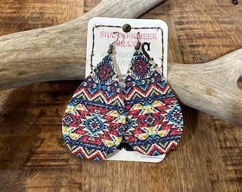 Aztec leather earrings