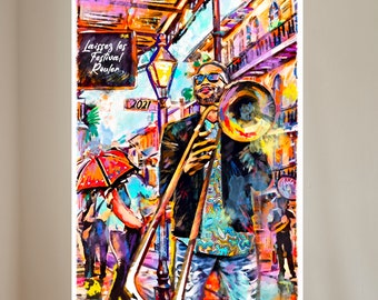 Laissez Les Festival Rouler - Trombone Shorty- 20 x 30 archival paper print- New Orleans Artist