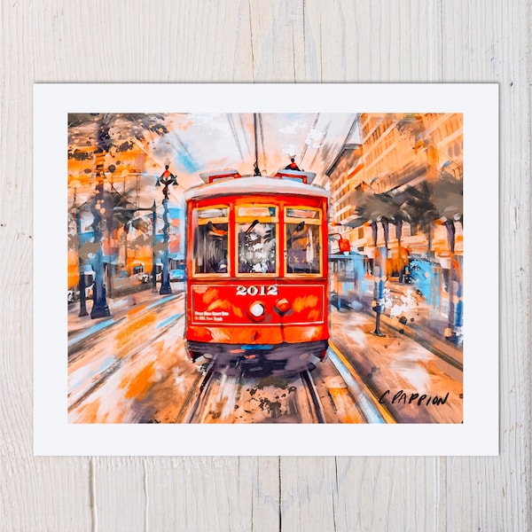 Vintage New Orleans Streetcar Line on Canal Street- 8 x 10 inches- matted-no frame