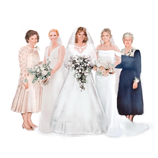 Custom Wedding Portrait from Photo: Mother of the Bride Gift, Generational Art