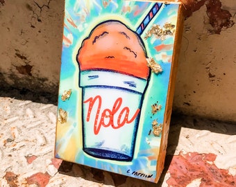 New Orleans Snoballs Canvas print -5 x 7 inch thin canvas - resin and gold flakes