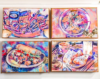 Southern Kitchen Decor, New Orleans Kitchen Art, Set of Four 4 x 6 inch Canvas Prints, Louisiana Prints, Cooking inspired Art