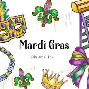 New Orleans Clipart, Mardi Gras Clipart, New Orleans Watercolor Clipart, NOLA Bachelorette, Louisiana Illustrations, Digital Down load