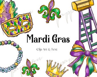 New Orleans Aquarell Clipart: Karneval Illustrationen (digitaler Download)