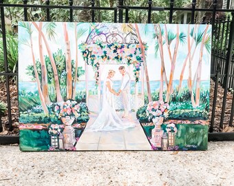 Custom Acrylic Wedding Painting from Photos, 24 x 36 inch, wedding photo original painting, custom wedding painting