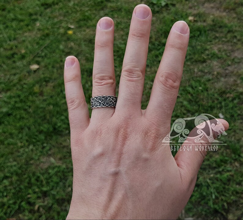 Wide Viking Ring With Traditional Viking Ornament Sterling Etsy