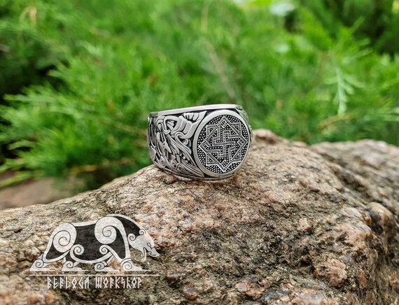 Sterling Zilveren Noorse Ring Viking Sieraden Sieraden Ringen Zegelringen Valkyrie Ring Viking Ring Grote Gedetailleerde Ring ontwerp gebaseerd op portaal van staafkerk Borgund 