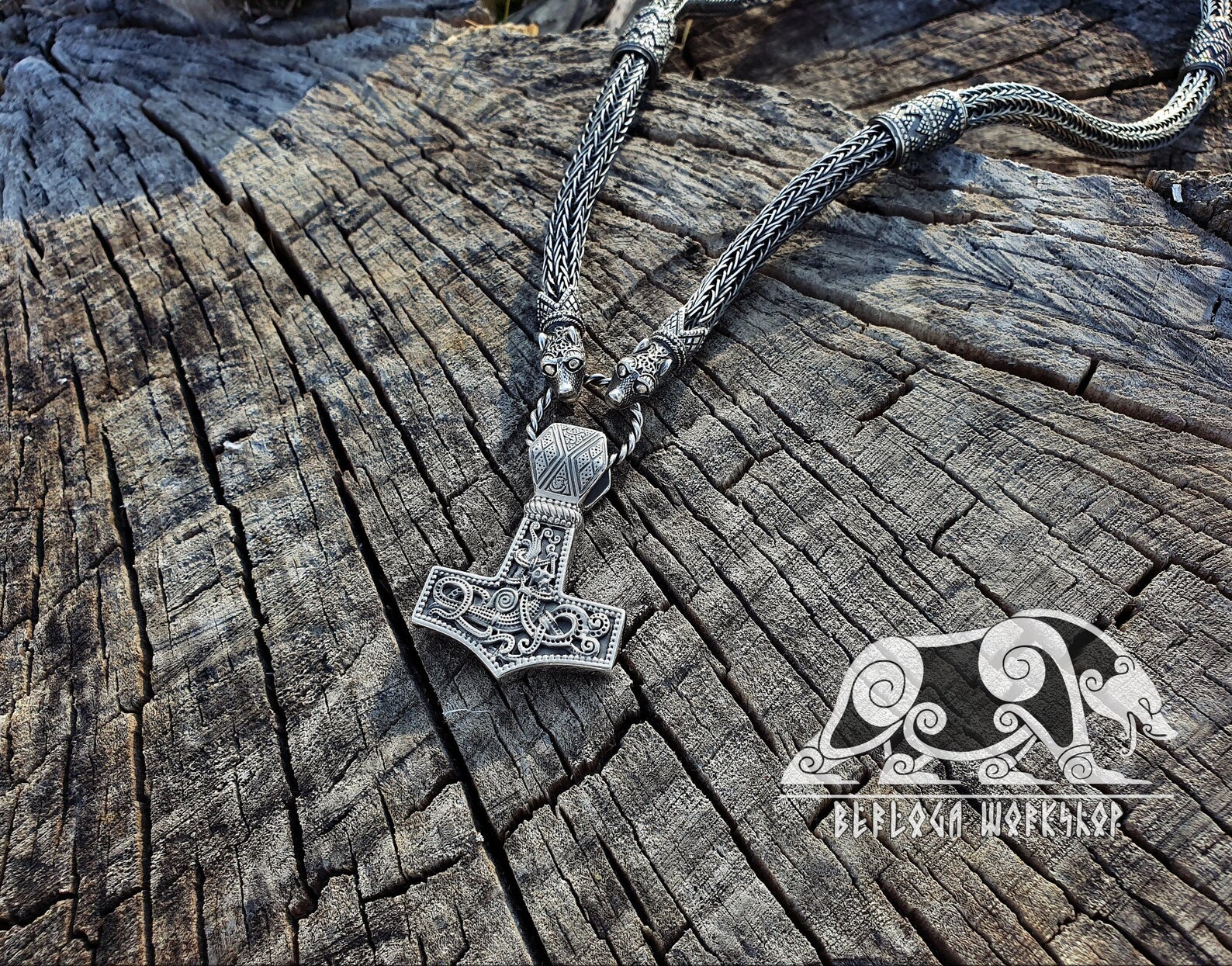 Wolfs Heads Oseberg Viking Necklace Sterling Silver Chain Etsy