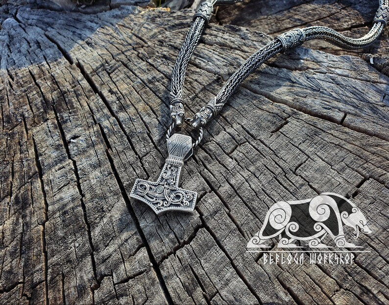Wolfs Heads Oseberg Viking Necklace Sterling Silver Chain Etsy