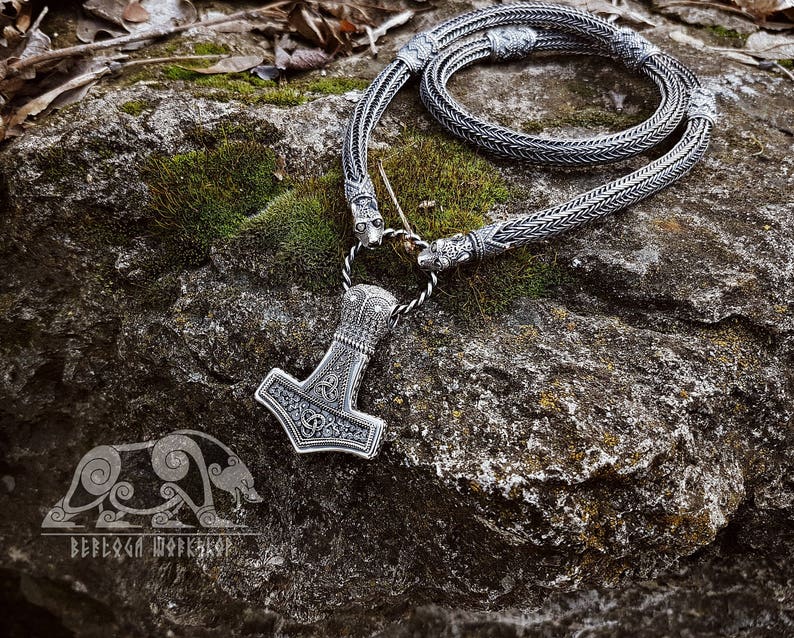 Wolfs Heads Oseberg Viking Necklace Sterling Silver Chain Etsy