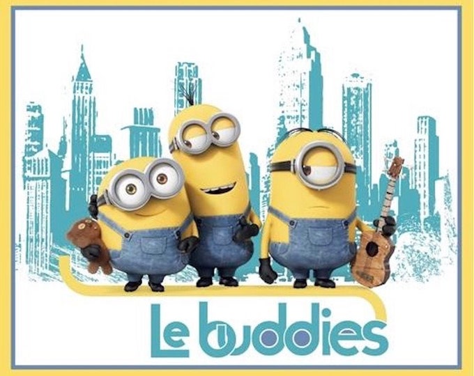 Quilting Treasures Despicable Me Minions Le Buddies Turquoise/Yellow 35" Panel Premium Quality 100% Cotton Fabric by The Panel. (M7)