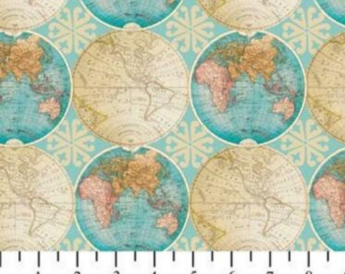 Vintage Globes CA-3033-5C David Textiles 100% cotton fabric by the yard  (DA168)