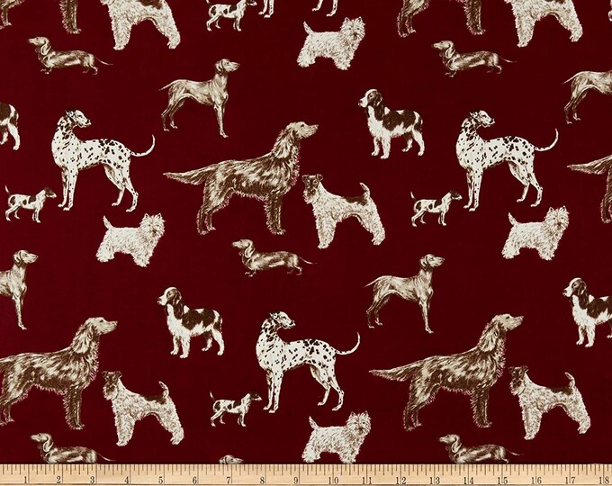 Hunterhill Dogs Red Velvet Camelot 100% Cotton fabric by the yard  (CA304AA)