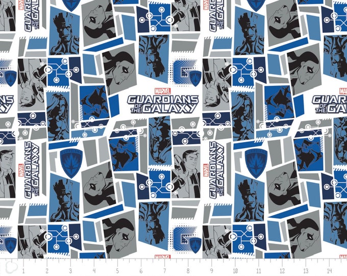 Marvel Comics Guardians of the Galaxy Tiles Blue Camelot 100% Cotton fabric by the yard  (CA282)