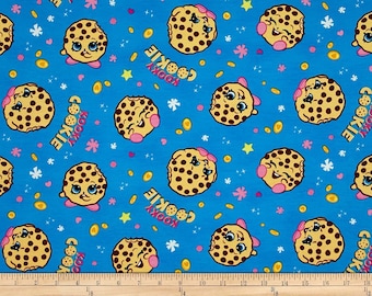 Springs Creative Shopkins Kooky Cookie Toss Blue Jersey Knit Premium Quality Sold By The Yard. (U40)