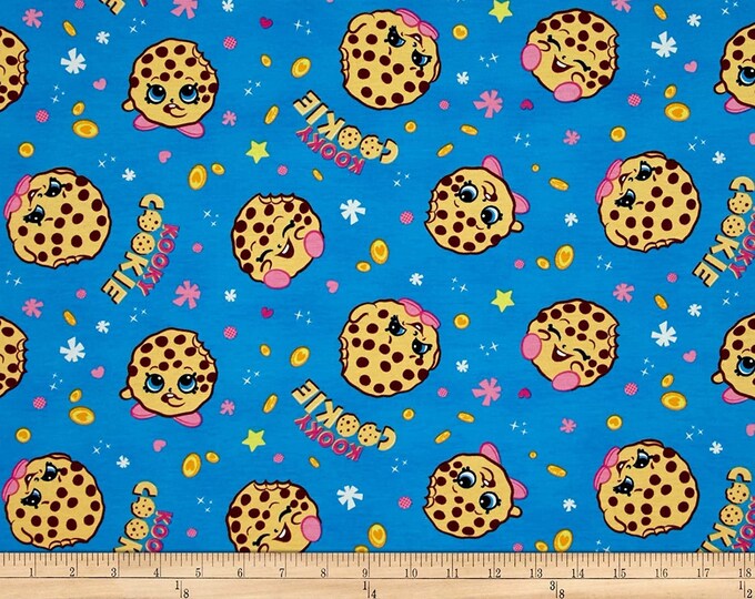Springs Creative Shopkins Kooky Cookie Toss Blue Jersey Knit Premium Quality Sold By The Yard. (U40)