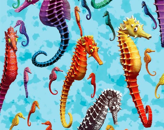 Seahorse Extravaganza JQ0056 9C David Textiles 100% cotton fabric by the yard  (DA108)