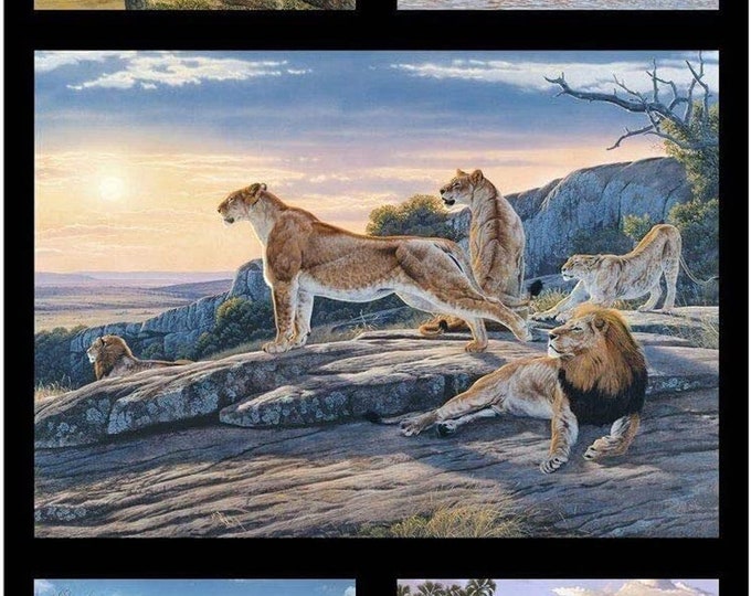 African animals Wild life 23.5'' x 44"  Elizabeth's Studio Premium quality Cotton fabric by the Panel (ES74)