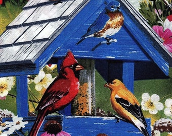 Spring Again Birdhouse Garden Floral David Textiles 100% cotton fabric by the yard  (DA33)