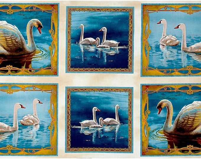 Quilting Treasures Splendid swans Swans on the water Panel 24" Premium Quality 100% Cotton Fabric by the Panel  (QT875)