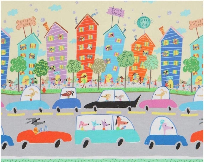 Quilting Treasures Amanda Haley Dogtown  Panel 18" Premium Quality 100% Cotton Fabric by the Panel  (QT982)