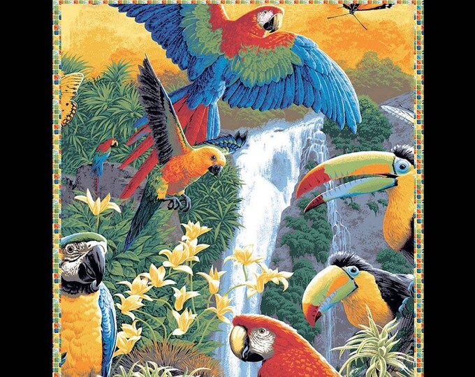Tropical birds Panel 35"  Springs Creative 100% cotton 43" wide fabric Sold by the Panel (SC497KK)