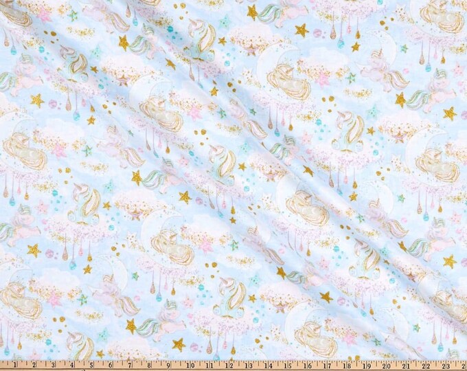 Unicorn Sparkle and Clouds    3Wishes Premium quality Cotton fabric by the Yard (M30KK)