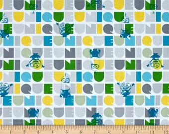 M7 Minion Le Buddies TurquoiseYellow 100/% cotton fabric by the Panel 35.5x43 Minion Panel