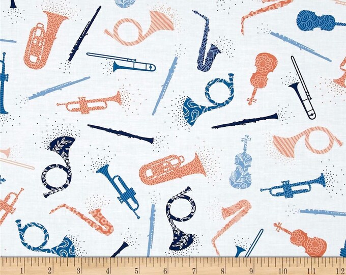 Melodie Music Wind instruments and violin Ink&Arrow Fabrics 100% cotton Fabric by the yard (QT731)