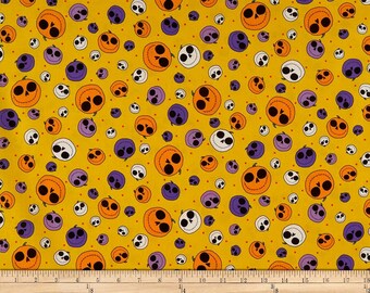 Creepy halloweenies Pumpkin heads  Quilting Treasures Fabrics 100% cotton Fabric by the yard (QT1132KK)