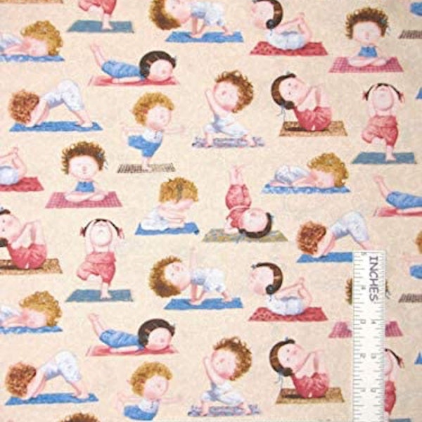 On a Path to Harmony - Children doing Yoga   Elizabeth's Studio Premium quality Cotton fabric by the Yard (ES283)