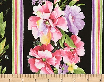 Timeless Treasures Isabelle Wild Rose 11'' Stripe Fabric, Black, Fabric By The Yard (TT760)