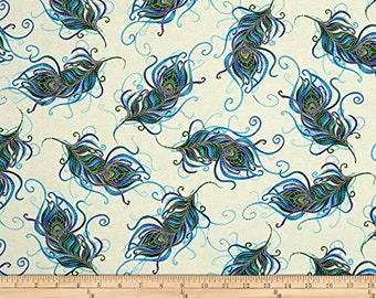 Timeless Treasures 0548343 Metallic Mosaic Peacock Feathers Fabric by The Yard, Cream (TT950)