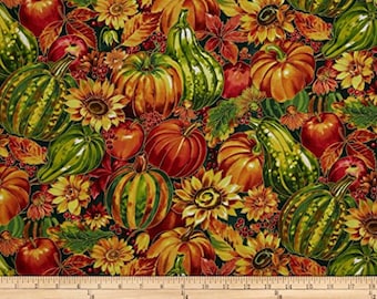 Fabri-Quilt Golden Harvest Metallic Pumpkins Grounds Fabric by The Yard, Multi (FQ191)