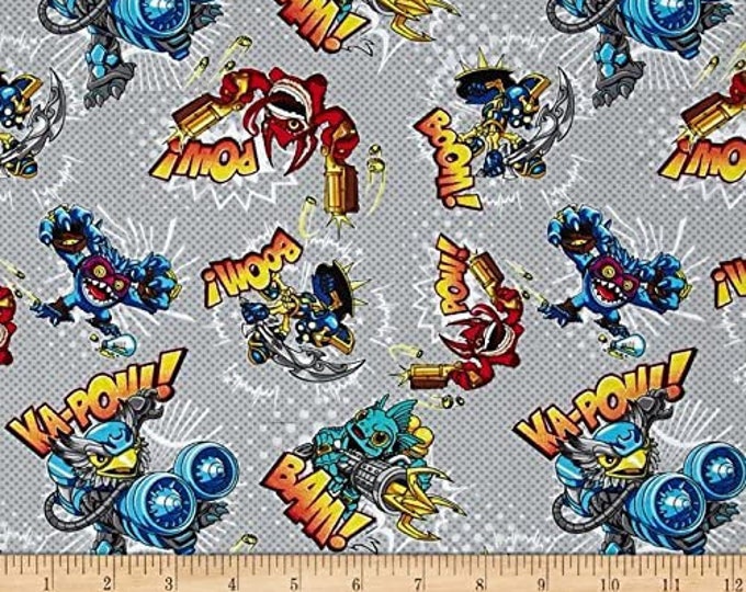 Skylanders Characters Grey Camelot 100% Cotton fabric by the yard  (CA114)