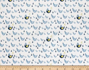Cluck Moo Oink Chickens Blue & White Camelot fabrics 100% cotton 43" wide fabric Sold by the Yard (CA1156)