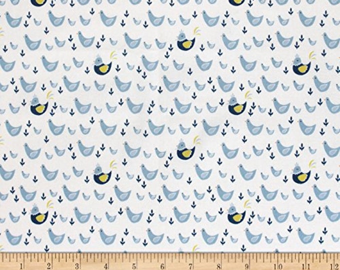 Cluck Moo Oink Chickens Blue & White Camelot fabrics 100% cotton 43" wide fabric Sold by the Yard (CA1156)