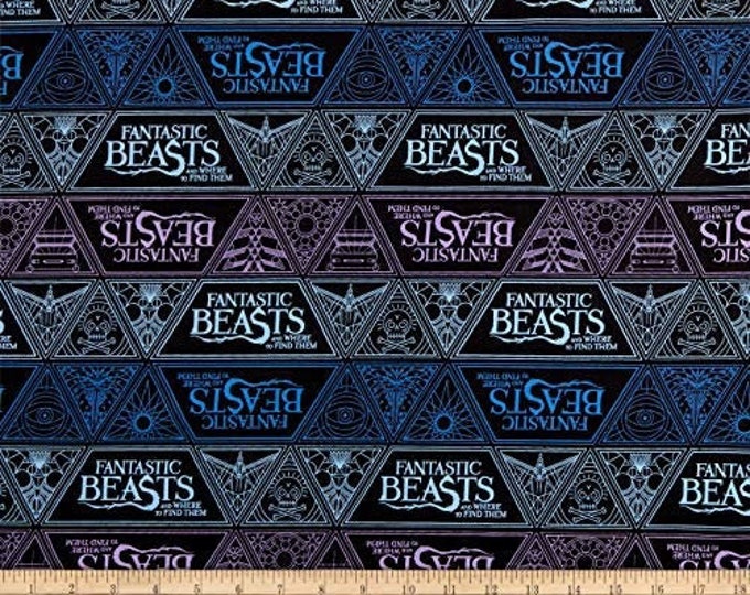 Harry Potter triangle Gradient Blue & Purple Camelot 100% Cotton fabric by the yard  (CA1103)