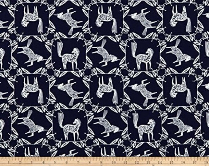 Navy Blue Skogen Horse Frame Camelot fabrics 100% cotton 43" wide fabric Sold by the Yard (CA1162)