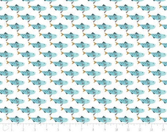 Snowfall Arctic Char Fish White Camelot 100% Cotton fabric by the yard  (CA717)