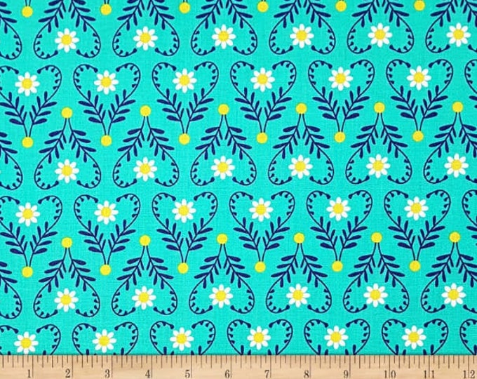 Spring Birds Leaves Wild At Heart Turquoise Camelot 100% Cotton fabric by the yard  (CA1062)