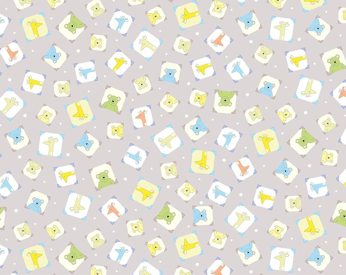 Quilting Treasures Lil' Sweeties Framed Animal Toss Gray Premium Quality 100% Cotton Fabric (QT896)
