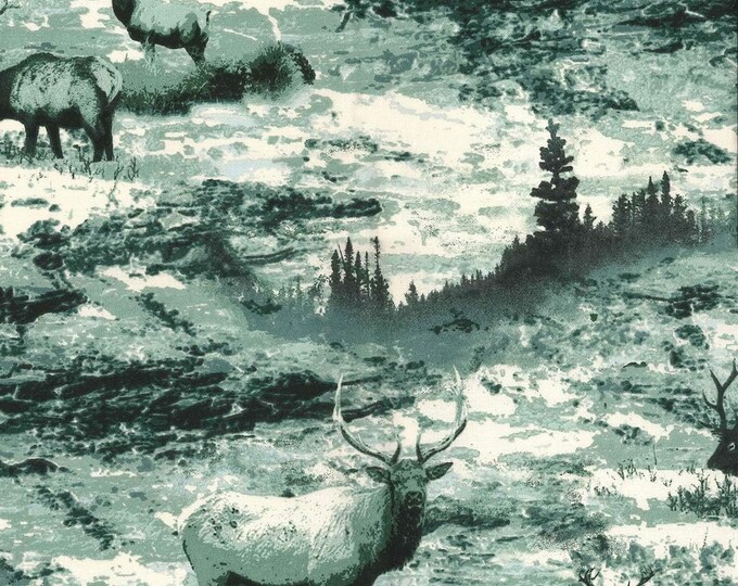 Novelty Prints Elks Scenic Premium Quality 100% Cotton Fabric (M664)