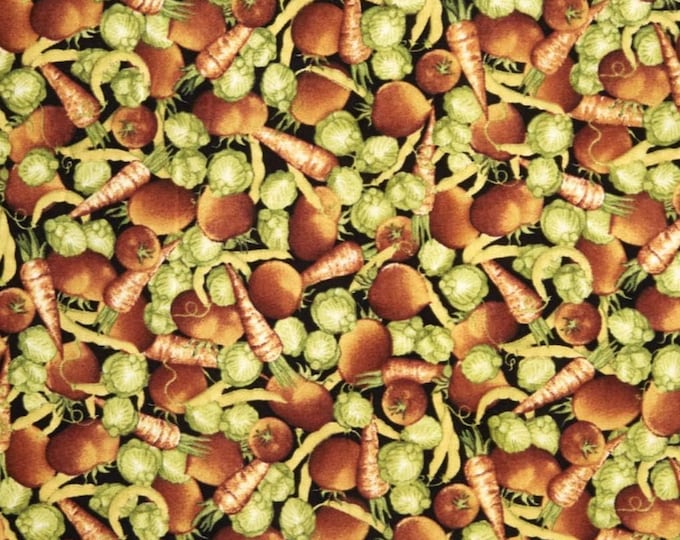 Quilting Treasures Cuisine Mixed Veggies Vegetables on Black Premium Quality 100% Cotton Fabric (QT49)
