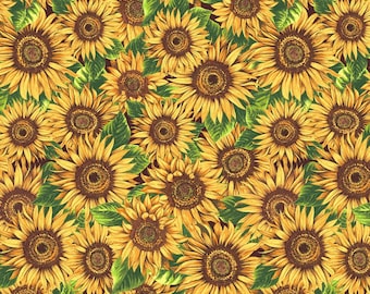 Windham Fabrics One of a Kind Packed Sunflowers Multicolor Premium Quality 100% Cotton Fabric (M25XX)