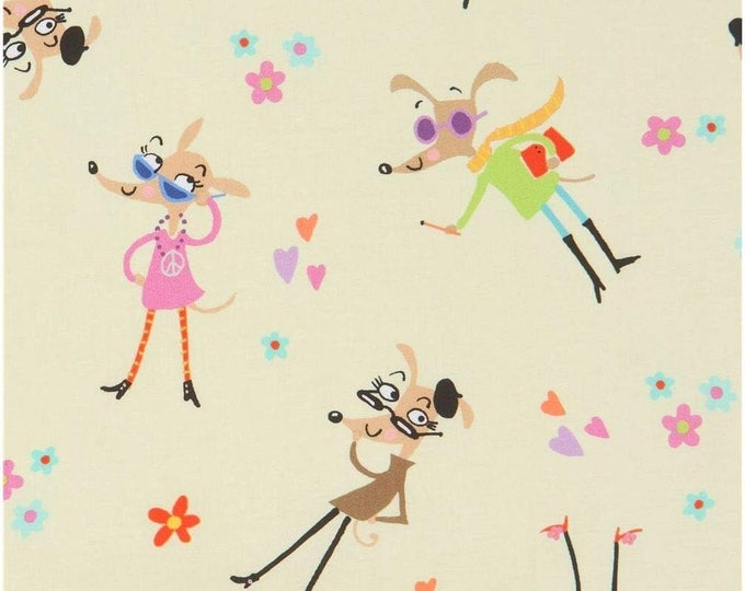 Quilting Treasures Amanda Haley Dogtown Tossed Dogs Pale Yellow Premium Quality 100% Cotton Fabric (QT983)