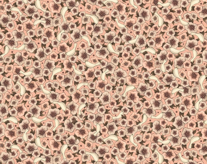 Quilting Treasures Lost Song Packed Flowers, Pale Coral Premium Quality 100% Cotton Fabric (QT820)
