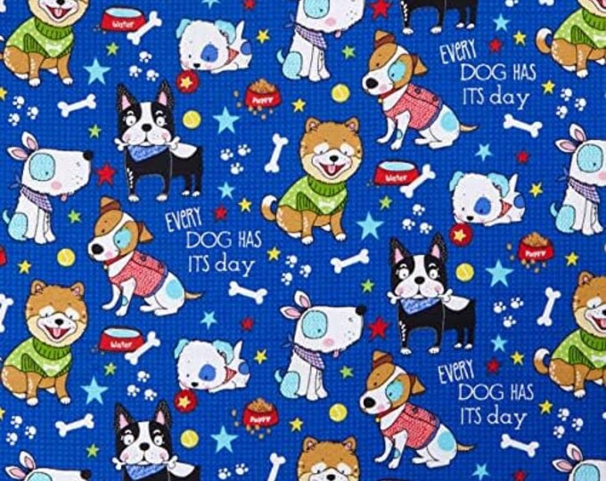 3wishes - Dog Days Every Dog has its Day Premium Quality 100% Cotton Fabric (M3KK)